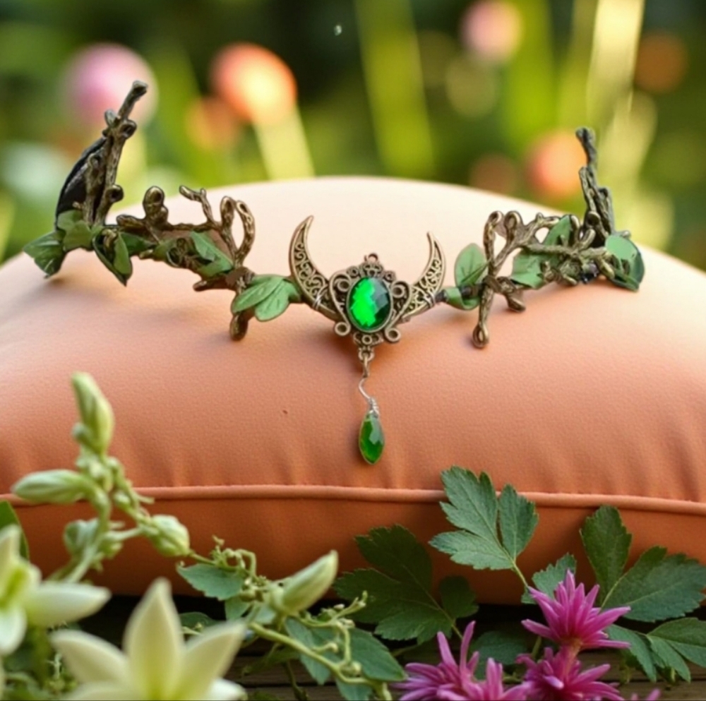 NEW! Boho Tiara with Blue/Green Gem